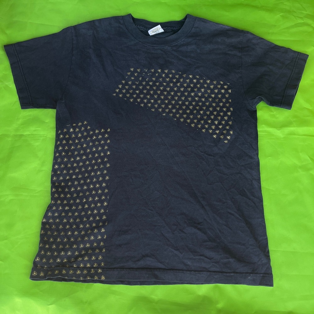 Active Mens Graphic‎ T-Shirt Small Black Gold Triangle Geometric Print Crew Neck